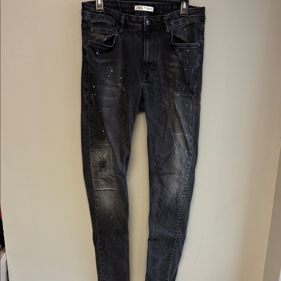 Zara Other - Zara Distressed Paint Splatter Slim Jeans Black 32 x 31